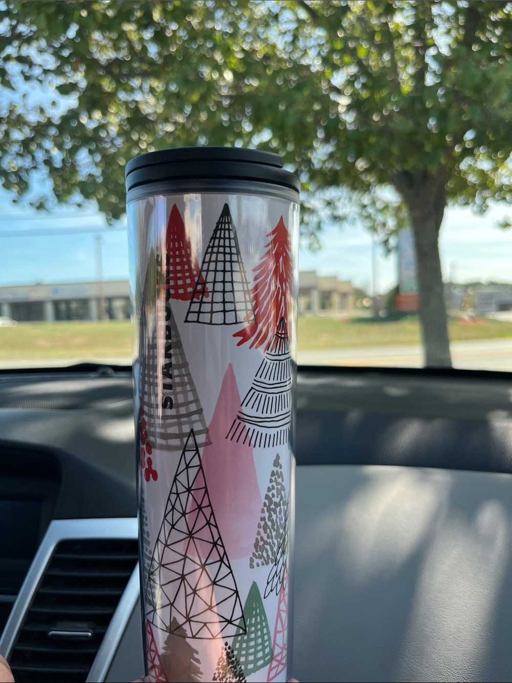 Starbucks Pink, Red & Black Holiday Tree Travel Tumbler